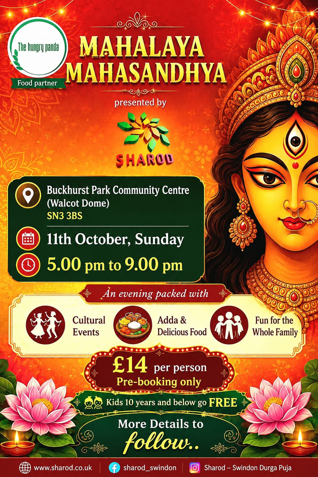 Mahalaya Mahasandhya poster: Buckhurst Park Community Centre, Sunday 11 October, 5pm to 9pm, &pound;14 per person